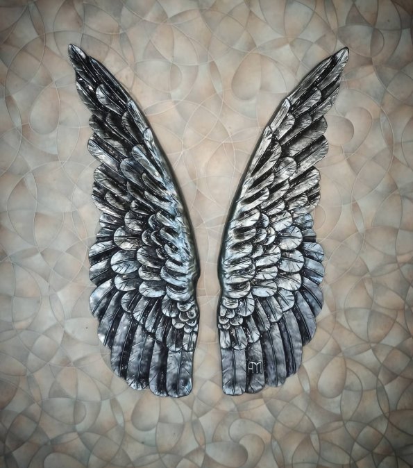 Панно крылья ангела серебро с тенями "Angel wings paradise"